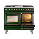 ILVE 40-Inch Nostalgie II Noblesse Natural Gas Dual Fuel Range with Triple Glass Door Oven in Emerald Green with Bronze Trim (UND40FNMPEGB)