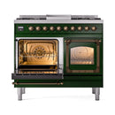ILVE 40-Inch Nostalgie II Noblesse Natural Gas Dual Fuel Range with Triple Glass Door Oven in Emerald Green with Bronze Trim (UND40FNMPEGB)