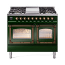 ILVE 40-Inch Nostalgie II Noblesse Propane Gas Dual Fuel Range with Triple Glass Door Oven in Emerald Green with Bronze Trim (UND40FNMPEGBLP)
