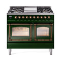 ILVE 40-Inch Nostalgie II Noblesse Natural Gas Dual Fuel Range with Triple Glass Door Oven in Emerald Green with Bronze Trim (UND40FNMPEGB)