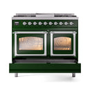 ILVE 40-Inch Nostalgie II Noblesse Natural Gas Dual Fuel Range with Triple Glass Door Oven in Emerald Green with Chrome Trim (UND40FNMPEGC)