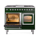 ILVE 40-Inch Nostalgie II Noblesse Natural Gas Dual Fuel Range with Triple Glass Door Oven in Emerald Green with Chrome Trim (UND40FNMPEGC)