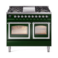 ILVE 40-Inch Nostalgie II Noblesse Natural Gas Dual Fuel Range with Triple Glass Door Oven in Emerald Green with Chrome Trim (UND40FNMPEGC)