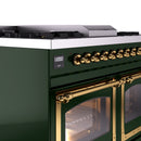 ILVE 40-Inch Nostalgie II Noblesse Natural Gas Dual Fuel Range with Triple Glass Door Oven in Emerald Green with Brass Trim (UND40FNMPEGG)