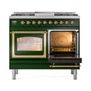 ILVE 40-Inch Nostalgie II Noblesse Natural Gas Dual Fuel Range with Triple Glass Door Oven in Emerald Green with Brass Trim (UND40FNMPEGG)
