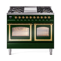 ILVE 40-Inch Nostalgie II Noblesse Natural Gas Dual Fuel Range with Triple Glass Door Oven in Emerald Green with Brass Trim (UND40FNMPEGG)