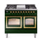 ILVE 40-Inch Nostalgie II Noblesse Natural Gas Dual Fuel Range with Triple Glass Door Oven in Emerald Green with Brass Trim (UND40FNMPEGG)