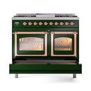 ILVE 40-Inch Nostalgie II Noblesse Natural Gas Dual Fuel Range with Triple Glass Door Oven in Emerald Green with Copper Trim (UND40FNMPEGP)