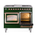 ILVE 40-Inch Nostalgie II Noblesse Natural Gas Dual Fuel Range with Triple Glass Door Oven in Emerald Green with Copper Trim (UND40FNMPEGP)