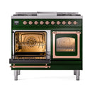 ILVE 40-Inch Nostalgie II Noblesse Natural Gas Dual Fuel Range with Triple Glass Door Oven in Emerald Green with Copper Trim (UND40FNMPEGP)