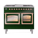 ILVE 40-Inch Nostalgie II Noblesse Natural Gas Dual Fuel Range with Triple Glass Door Oven in Emerald Green with Copper Trim (UND40FNMPEGP)