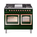 ILVE 40-Inch Nostalgie II Noblesse Natural Gas Dual Fuel Range with Triple Glass Door Oven in Emerald Green with Copper Trim (UND40FNMPEGP)