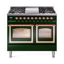 ILVE 40-Inch Nostalgie II Noblesse Natural Gas Dual Fuel Range with Triple Glass Door Oven in Emerald Green with Copper Trim (UND40FNMPEGP)