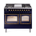 ILVE 40-Inch Nostalgie II Noblesse Natural Gas Dual Fuel Range with Triple Glass Door Oven in Midnight Blue with Burnished Bronze Trim (UND40FNMPMBB)