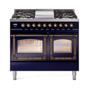 ILVE 40-Inch Nostalgie II Noblesse Natural Gas Dual Fuel Range with Triple Glass Door Oven in Midnight Blue with Bronze Trim (UND40FNMPMBB)