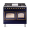 ILVE 40-Inch Nostalgie II Noblesse Natural Gas Dual Fuel Range with Triple Glass Door Oven in Midnight Blue with Bronze Trim (UND40FNMPMBB)