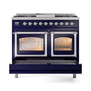 ILVE 40-Inch Nostalgie II Noblesse Natural Gas Dual Fuel Range with Triple Glass Door Oven in Midnight Blue with Chrome Trim (UND40FNMPMBC)