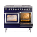 ILVE 40-Inch Nostalgie II Noblesse Natural Gas Dual Fuel Range with Triple Glass Door Oven in Midnight Blue with Chrome Trim (UND40FNMPMBC)