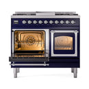 ILVE 40-Inch Nostalgie II Noblesse Natural Gas Dual Fuel Range with Triple Glass Door Oven in Midnight Blue with Chrome Trim (UND40FNMPMBC)