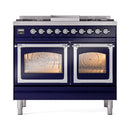ILVE 40-Inch Nostalgie II Noblesse Natural Gas Dual Fuel Range with Triple Glass Door Oven in Midnight Blue with Chrome Trim (UND40FNMPMBC)