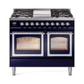 ILVE 40-Inch Nostalgie II Noblesse Natural Gas Dual Fuel Range with Triple Glass Door Oven in Midnight Blue with Chrome Trim (UND40FNMPMBC)