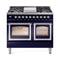 ILVE 40-Inch Nostalgie II Noblesse Dual Fuel Range with Triple Glass Door Oven in Midnight Blue with Chrome Trim (UND40FNMPMBC)