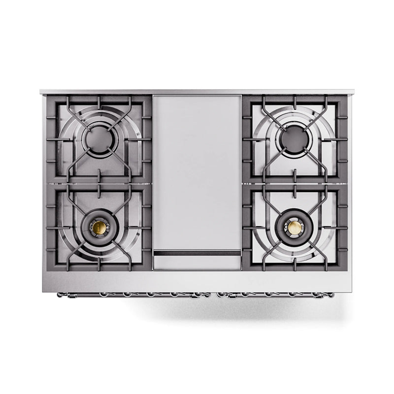 ILVE 40-Inch Nostalgie II Noblesse Dual Fuel Range with Triple Glass Door Oven in Midnight Blue with Chrome Trim (UND40FNMPMBC)