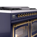 ILVE 40-Inch Nostalgie II Noblesse Natural Gas Dual Fuel Range with Triple Glass Door Oven in Midnight Blue with Brass Trim (UND40FNMPMBG)