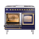ILVE 40-Inch Nostalgie II Noblesse Natural Gas Dual Fuel Range with Triple Glass Door Oven in Midnight Blue with Brass Trim (UND40FNMPMBG)