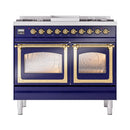 ILVE 40-Inch Nostalgie II Noblesse Natural Gas Dual Fuel Range with Triple Glass Door Oven in Midnight Blue with Brass Trim (UND40FNMPMBG)