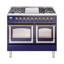 ILVE 40-Inch Nostalgie II Noblesse Natural Gas Dual Fuel Range with Triple Glass Door Oven in Midnight Blue with Brass Trim (UND40FNMPMBG)