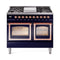 ILVE 40-Inch Nostalgie II Noblesse Natural Gas Dual Fuel Range with Triple Glass Door Oven in Midnight Blue with Copper Trim (UND40FNMPMBP)