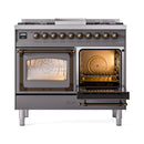 ILVE 40-Inch Nostalgie II Noblesse Propane Gas Dual Fuel Range with Triple Glass Door Oven in Matte Graphite with Bronze Trim (UND40FNMPMGBLP)