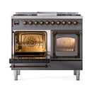 ILVE 40-Inch Nostalgie II Noblesse Propane Gas Dual Fuel Range with Triple Glass Door Oven in Matte Graphite with Bronze Trim (UND40FNMPMGBLP)