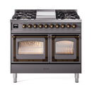 ILVE 40-Inch Nostalgie II Noblesse Propane Gas Dual Fuel Range with Triple Glass Door Oven in Matte Graphite with Bronze Trim (UND40FNMPMGBLP)