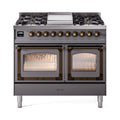 ILVE 40-Inch Nostalgie II Noblesse Natural Gas Dual Fuel Range with Triple Glass Door Oven in Matte Graphite with Burnished Bronze Trim (UND40FNMPMGB)