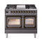 ILVE 40-Inch Nostalgie II Noblesse Natural Gas Dual Fuel Range with Triple Glass Door Oven in Matte Graphite with Bronze Trim (UND40FNMPMGB)