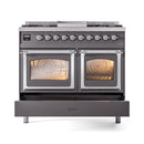 ILVE 40-Inch Nostalgie II Noblesse Natural Gas Dual Fuel Range with Triple Glass Door Oven in Matte Graphite with Chrome Trim (UND40FNMPMGC)