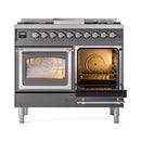 ILVE 40-Inch Nostalgie II Noblesse Natural Gas Dual Fuel Range with Triple Glass Door Oven in Matte Graphite with Chrome Trim (UND40FNMPMGC)