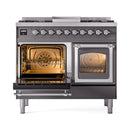 ILVE 40-Inch Nostalgie II Noblesse Natural Gas Dual Fuel Range with Triple Glass Door Oven in Matte Graphite with Chrome Trim (UND40FNMPMGC)