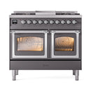 ILVE 40-Inch Nostalgie II Noblesse Natural Gas Dual Fuel Range with Triple Glass Door Oven in Matte Graphite with Chrome Trim (UND40FNMPMGC)