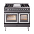 ILVE 40-Inch Nostalgie II Noblesse Natural Gas Dual Fuel Range with Triple Glass Door Oven in Matte Graphite with Chrome Trim (UND40FNMPMGC)