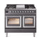 ILVE 40-Inch Nostalgie II Noblesse Natural Gas Dual Fuel Range with Triple Glass Door Oven in Matte Graphite with Chrome Trim (UND40FNMPMGC)