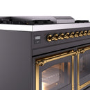 ILVE 40-Inch Nostalgie II Noblesse Natural Gas Dual Fuel Range with Triple Glass Door Oven in Matte Graphite with Brass Trim (UND40FNMPMGG)