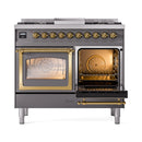 ILVE 40-Inch Nostalgie II Noblesse Natural Gas Dual Fuel Range with Triple Glass Door Oven in Matte Graphite with Brass Trim (UND40FNMPMGG)