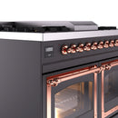 ILVE 40-Inch Nostalgie II Noblesse Propane Gas Dual Fuel Range with Triple Glass Door Oven in Matte Graphite with Copper Trim (UND40FNMPMGPLP)