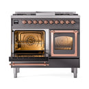 ILVE 40-Inch Nostalgie II Noblesse Propane Gas Dual Fuel Range with Triple Glass Door Oven in Matte Graphite with Copper Trim (UND40FNMPMGPLP)
