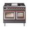 ILVE 40-Inch Nostalgie II Noblesse Dual Fuel Range with Triple Glass Door Oven in Matte Graphite with Copper Trim (UND40FNMPMGP)