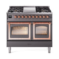 ILVE 40-Inch Nostalgie II Noblesse Natural Gas Dual Fuel Range with Triple Glass Door Oven in Matte Graphite with Copper Trim (UND40FNMPMGP)