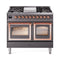 ILVE 40-Inch Nostalgie II Noblesse Natural Gas Dual Fuel Range with Triple Glass Door Oven in Matte Graphite with Copper Trim (UND40FNMPMGP)